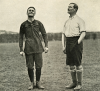 The coin toss - Aldershot Command v. Corinthians 1915. Left: 2nd Lieut. Miles Howard (King’s Own Royal Lancs Regt.) – Aldershot; Right Capt. M. Morgan-Owen (Beds Regt) - Corinthians